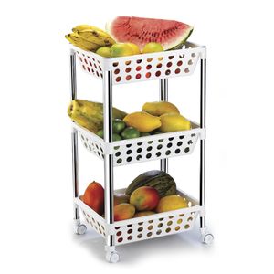 Fruteira Arthi Tripla Desmontável Cromada Unique com Rodas Plásticas