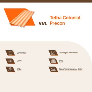 Telha de PVC Colonial Marfim 2,30m x 88cm 2mm - Precon