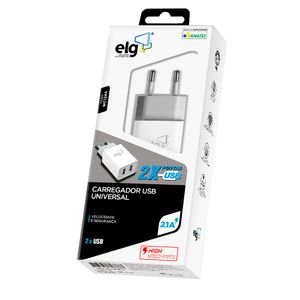 Carregador Elg Wc124A De Parede Universal Usb Wc124A Branco