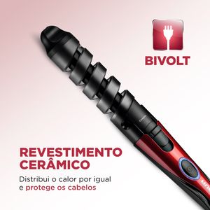Modelador de Cachos Spiral Infinity Preto e Vermelho 15W - EM05 - Mondial
