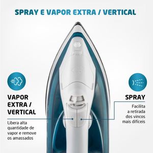 Ferro de Passar a Vapor Mondial com Base Antiaderente e Vapor Extra F-32 220V 1200W Azul/Branco