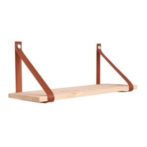 Prateleira de Pinus com Tiras de Couro Marrom 60x20CM - Dicarlo