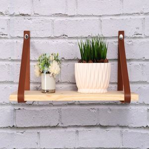 Prateleira de Pinus com Tiras de Couro Marrom 60x20CM - Dicarlo
