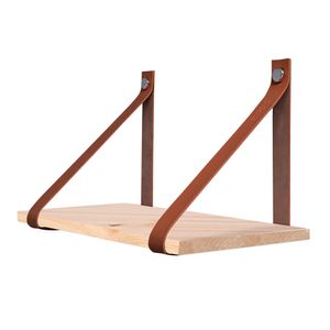 Prateleira de Pinus com Tiras de Couro Marrom 40x20CM - Dicarlo