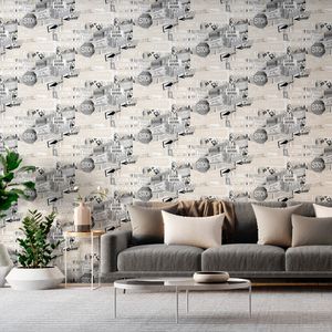 Papel De Parede Bobinex Placas Urbano Bege E Cinza