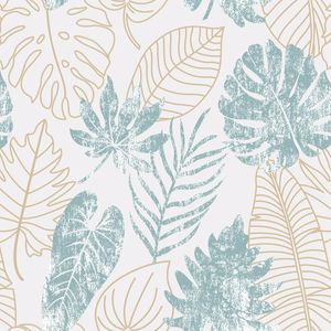 Papel De Parede Bobinex Tropical Metalizado Bege E Azul