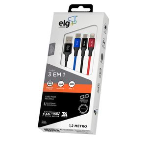 Cabo Usb Elg 1,2M Apple/Tipo-C/Micro Usb 31Cbk