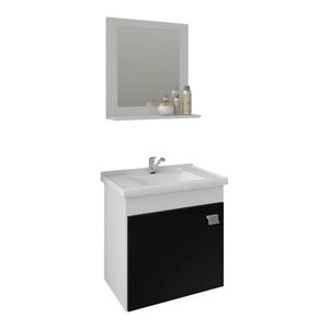 Kit Gabinete MGM Iris com Espelho 44 CM Branco e Preto