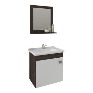 Kit Gabinete MGM Iris com Espelho 44 CM Branco e Café