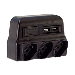 Plug T Multiplicador Forceline 3 Tomadas 2 USB Preto