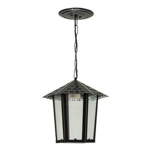 Pendente Colonial Sextavado Vidro Liso 1XE27 Preto - Blumenau