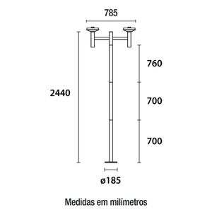 Poste para Jardim com Globo e Canopla 2,44M Preto - Blumenau