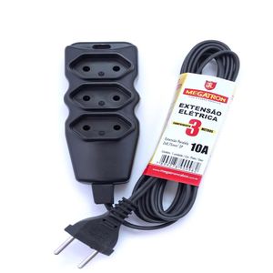 Extensão Megatron Paralelo 03 Tomadas 3,0M 220V Preto