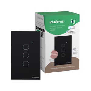 Interruptor Intelbras Smart Wi-Fi Touch 3 EWS 1003 Preto