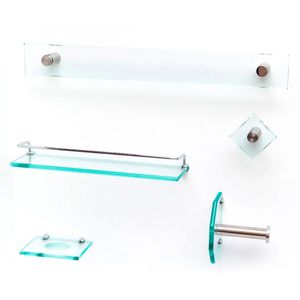 Kit de Acessórios para Banheiro Luxo Retangular com 5 Peças em Vidro e Inox Incolor - Karppi