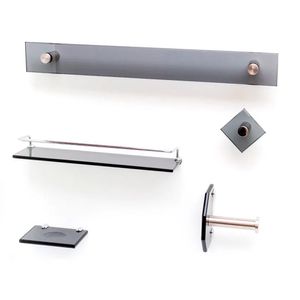 Kit de Acessórios para Banheiro Luxo Retangular com 5 Peças em Vidro e Inox Fumê - Karppi
