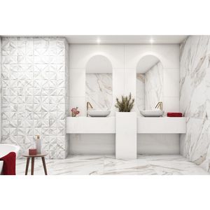 Porcelanato Marmorizado Retificado Acetinado Calacata Premium Tipo A 62x122cm - FP63268A - Embramaco