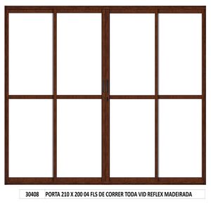 Porta de Correr em Alumínio Lider 4 Folhas Vidro Reflexivo Lisa 210X200CM