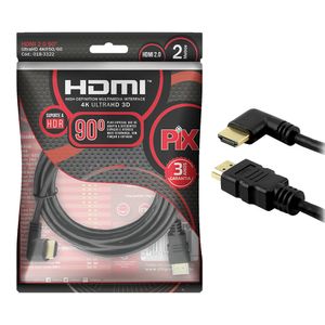 Cabo de Video HDMI Pix Gold 90 Graus 2.0 4K 3D HDR 19P 2 Metros 220V