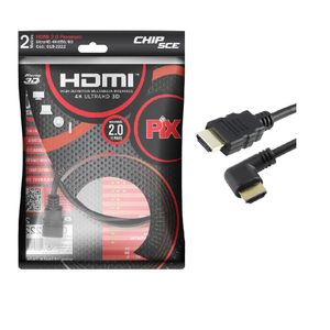 Cabo de Video HDMI Pix Gold 90 Graus 2.0 4K 3D HDR 19P 2 Metros 220V