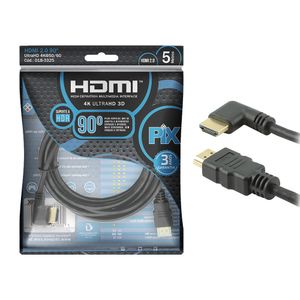 Cabo HDMI Pix Gold 90 Graus 2.0 4K HDR 19P 5 Metros 220V