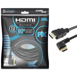 Cabo HDMI Pix Gold 90 Graus 2.0 4K HDR 19P 5 Metros 220V