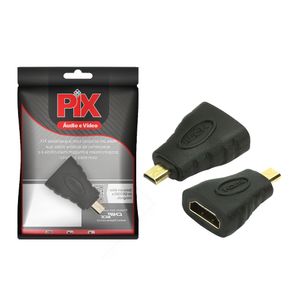 Adaptador Micro HDMI Plástico PIX Micro HDMI Macho Para HDMI Fêmea 90° 220V