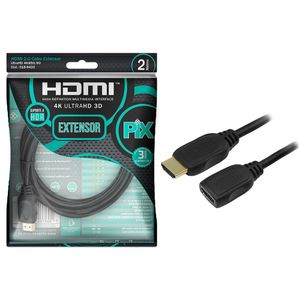 Cabo Pix HDMI Extensor - HDMI Macho X HDMI Fêmea 4K HDR 19P 2 Metros 220V