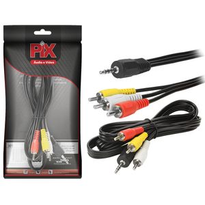 Cabo P3 Estéreo Para 3 RCA Macho 1.3 Metros Preto