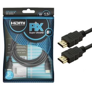 Cabo HDMI Pix Gold Macho X Macho 2.1 8K HDR 19P 1.5 Metros 220V
