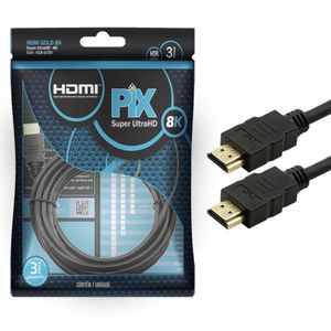 Cabo HDMI PIX 8K 2.1 3 Metros Ultra Hd HDR Dinâmico Pontas Gold