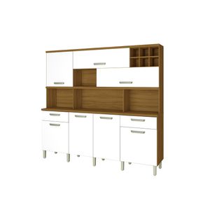 Cozinha Completa em MDP 7 Portas 2 Gavetas 9 Prateleiras Master Freijó e Branco 218CM - Nesher