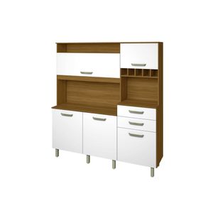 Cozinha Completa em MDP 5 Portas 2 Gavetas Smart Freijó e Branco 180CM - Nesher