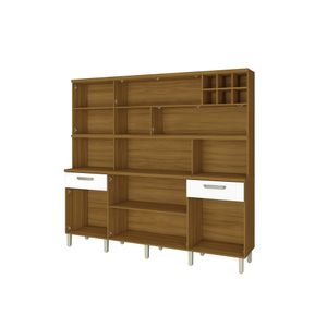 Cozinha Completa em MDP 7 Portas 2 Gavetas 9 Prateleiras Master Freijó e Branco 218CM - Nesher