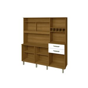 Cozinha Completa em MDP 5 Portas 2 Gavetas Smart Freijó e Branco 180CM - Nesher