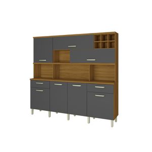 Cozinha Completa em MDP 7 Portas 2 Gavetas 9 Prateleiras Master Freijó e Grafite 218CM - Nesher
