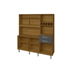 Cozinha Completa em MDP 5 Portas 2 Gavetas Smart Freijó e Grafite 180CM - Nesher
