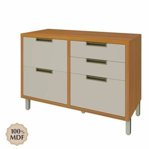 Balcão para Cozinha com 1 Porta e 4 Gavetas em MDF Imperatriz Freijó Off White 120CM - Nesher