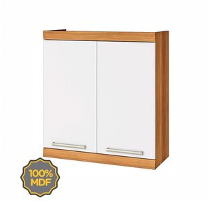 Armário Aéreo com 2 Portas em MDF Burguesa Branco e Freijó 80CM - Nesher