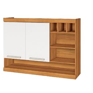 Armário Aéreo com 2 Portas em MDF Burguesa Branco e Freijó 120CM - Nesher