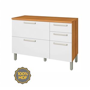 Balcão para Cozinha com 2 Portas e 3 Gavetas em MDF Burguesa Freijó e Branco 120CM - Nesher