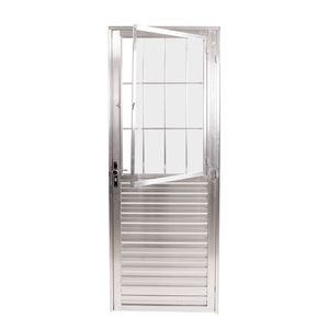 Porta De Giro Postigo Quality Home 90x210 Lado Esquerdo Vd Canelado Alumínio Natural