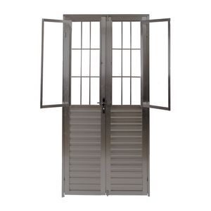Porta De Giro Duplo Postigo Quality Home 100x210 Vd Canelado Alumínio Natural