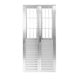Porta De Giro Duplo Postigo Quality Home 120x210 Vd Canelado Alumínio Natural