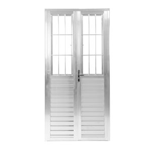 Porta De Giro Duplo Postigo Quality Home 100x210 Vd Canelado Alumínio Natural