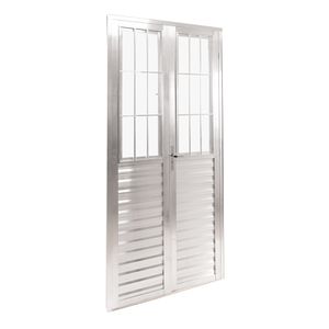 Porta De Giro Duplo Postigo Quality Home 120x210 Vd Canelado Alumínio Natural