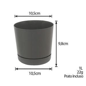 Vaso para Plantas em Polietileno Rio Grafite 10,5X9,8CM - I.ADPQ.011.010.12 - Vasart
