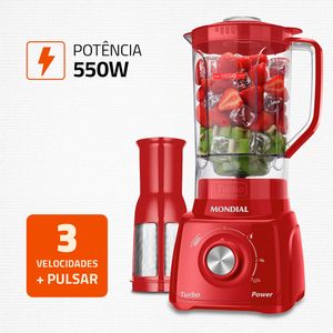 Liquidificador com 3 Velocidades Turbo Power Vermelho 2 Litros 220V 500W - L-99 FR - Mondial