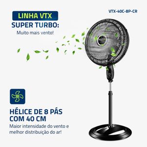 Ventilador Coluna com Controle e 8 Pás Turbo Control Preto e Cinza 40CM 220V 140W - VTX-40-8P-CR - Mondial