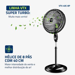 Ventilador Coluna com 8 Pás Preto e Cinza 40CM 220V - VTX-40C-8P - Mondial
